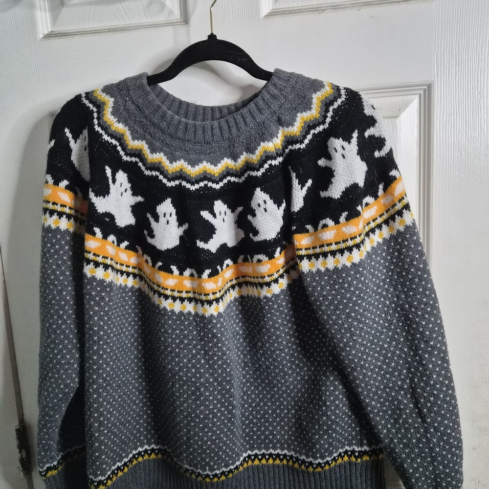 Gray Ghost Pattern Sweater